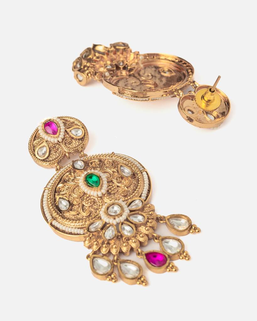 Vivinia By Vidhi Mehra Ismaarh 2.0 Gold/Multi Womens Pair Of Chandbali Earrings : VE989