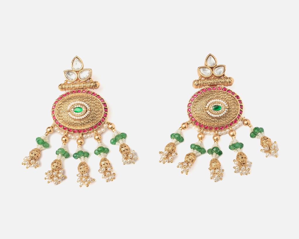 Vivinia By Vidhi Mehra Ismaarh 2.0 Gold/Green Womens Pair Of Chandbali Earrings-Ve990 : VE990