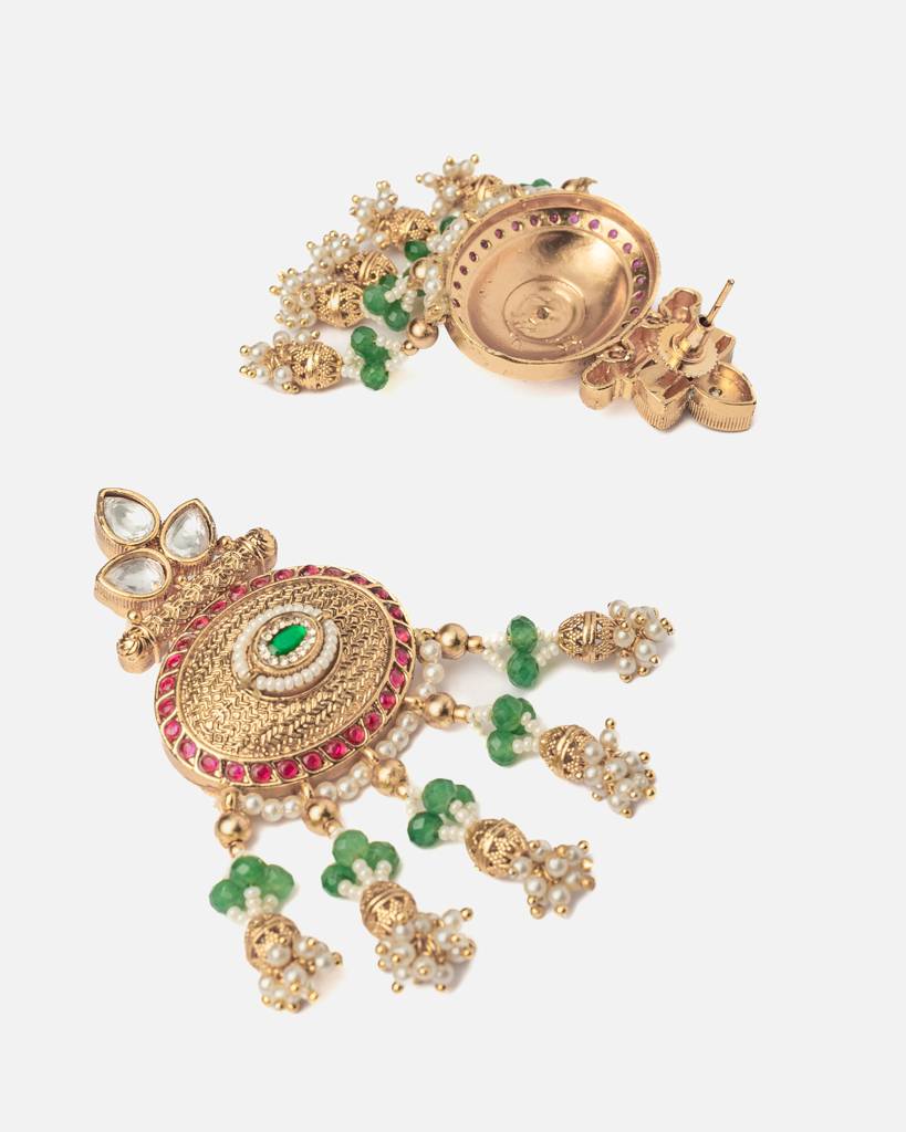 Vivinia By Vidhi Mehra Ismaarh 2.0 Gold/Green Womens Pair Of Chandbali Earrings-Ve990 : VE990