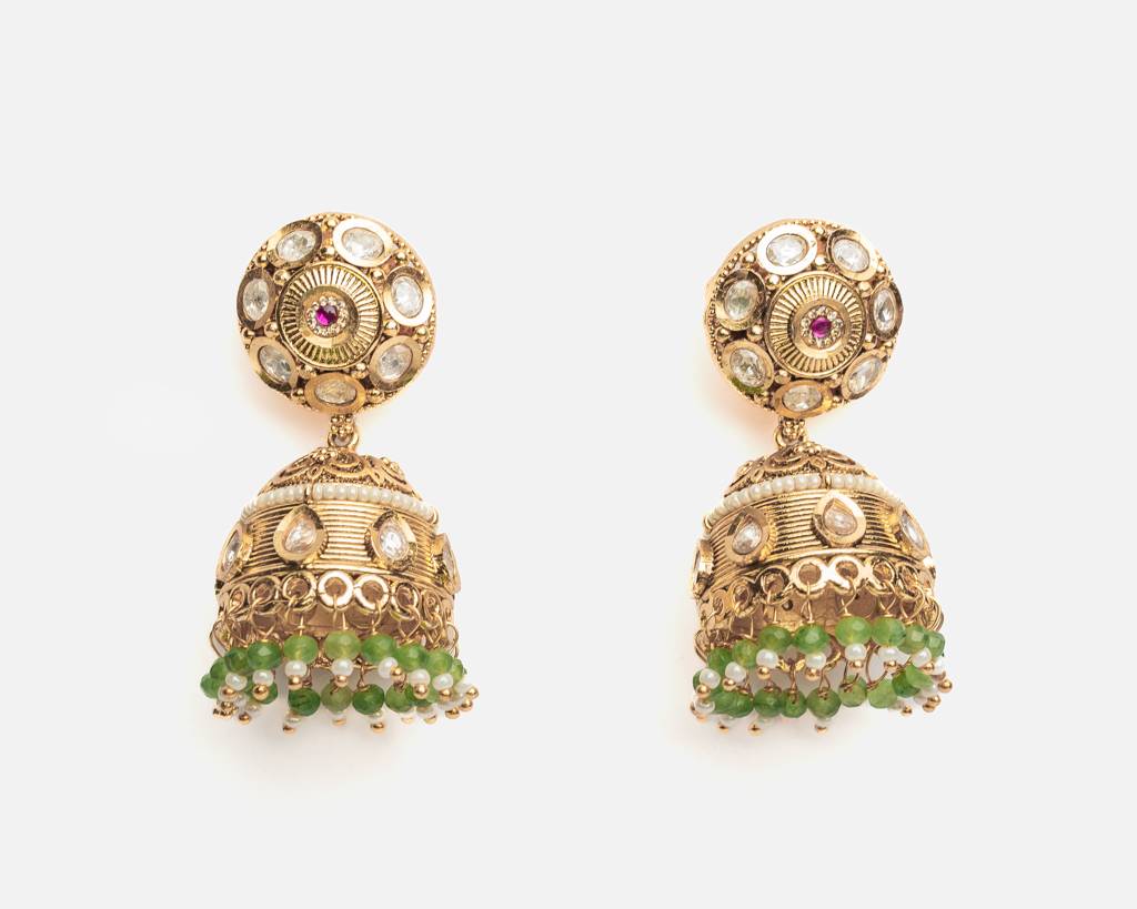 Vivinia By Vidhi Mehra Ismaarh 2.0 Gold/Green Womens Pair Of Jhumka Earrings : VE997
