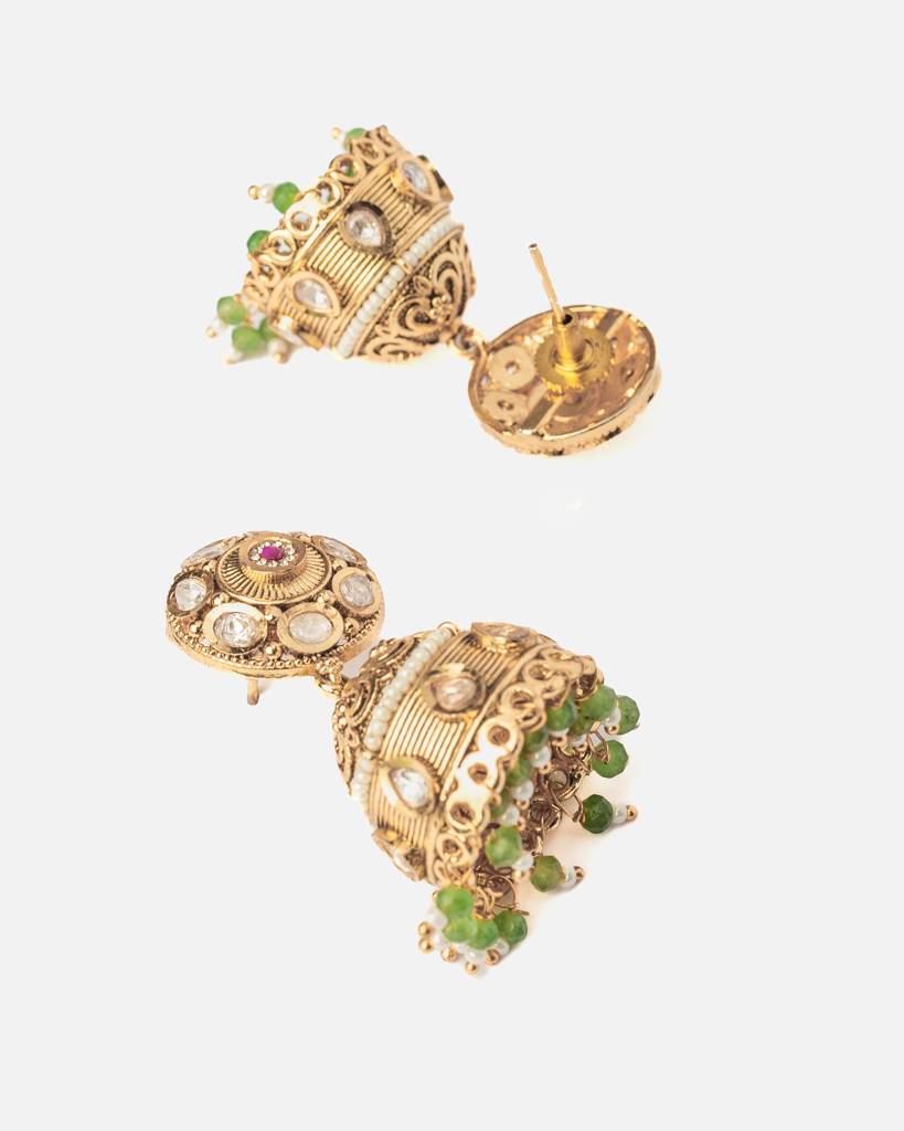 Vivinia By Vidhi Mehra Ismaarh 2.0 Gold/Green Womens Pair Of Jhumka Earrings : VE997