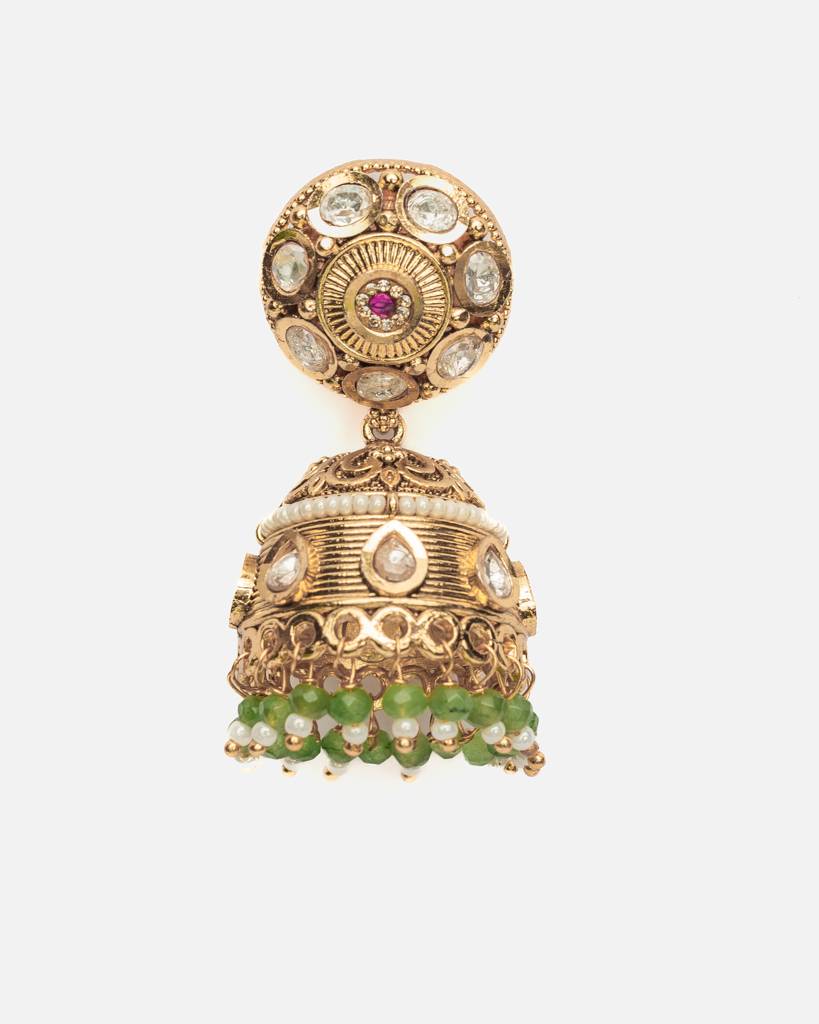 Vivinia By Vidhi Mehra Ismaarh 2.0 Gold/Green Womens Pair Of Jhumka Earrings : VE997