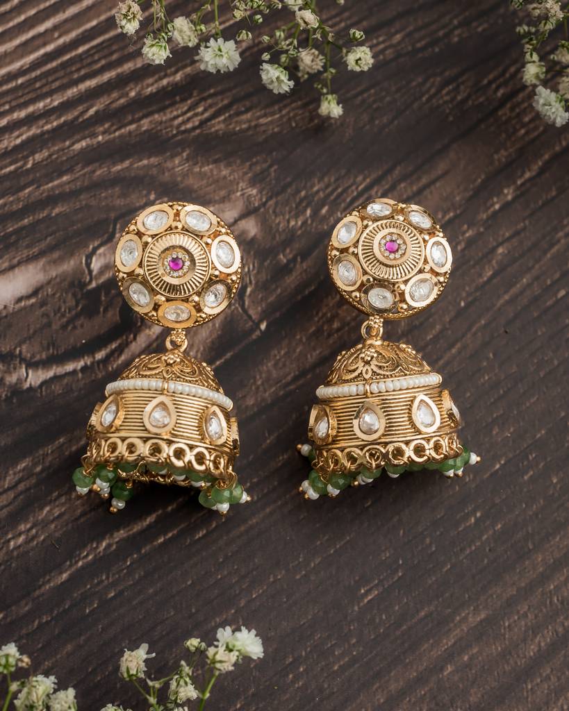 Vivinia By Vidhi Mehra Ismaarh 2.0 Gold/Green Womens Pair Of Jhumka Earrings : VE997