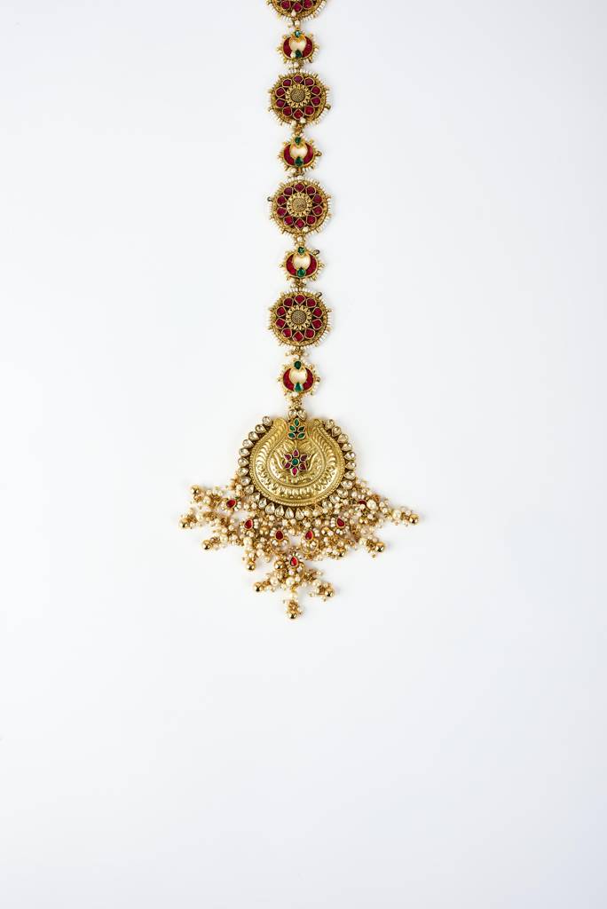Vivinia By Vidhi Mehra Saadgi Gold Plated Red Kundan, Polki Womens Maathapatti -Vh186 : VH186