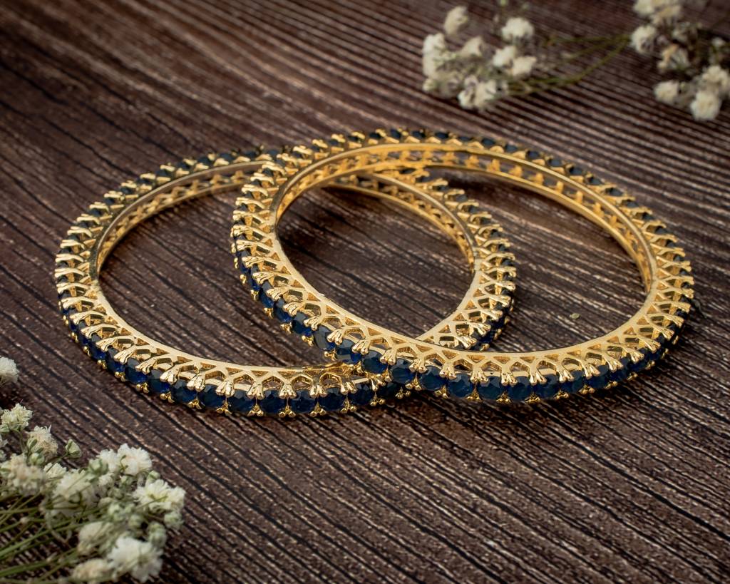 Vivinia By Vidhi Mehra Zia 2.0 Gold Plated Blue Womens Zircon A Pair Of Bangles-Vj451 : VJ451