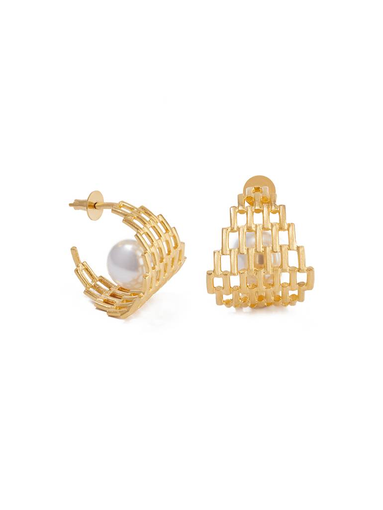 Golden Textured Baroque Pearl Hoops : ST03