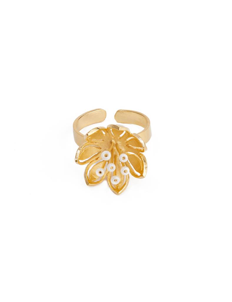 Pearly Golden Flower Ring : Z16