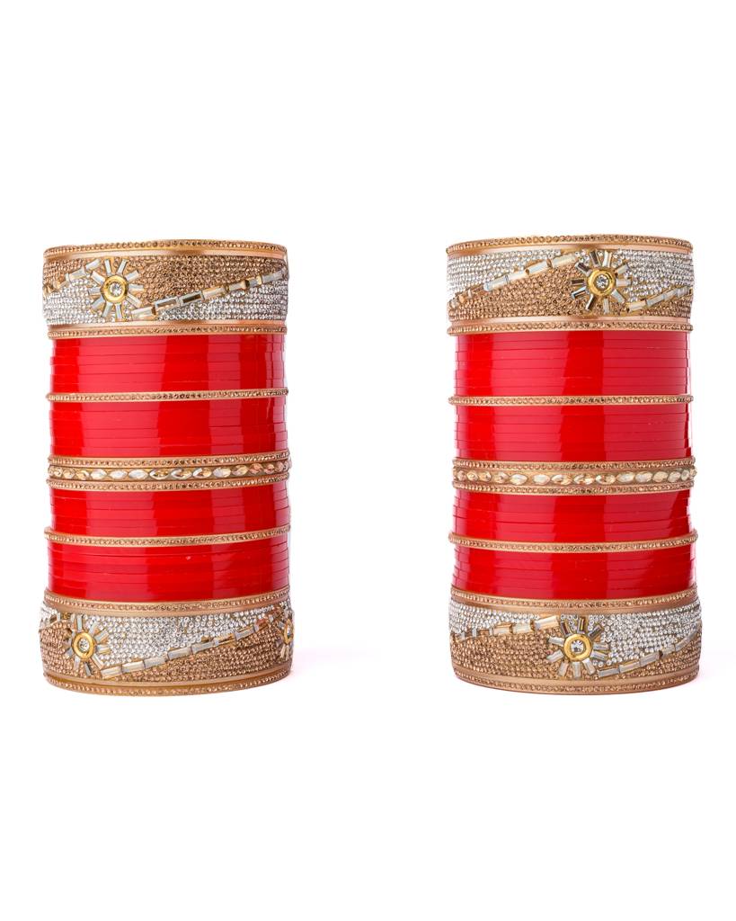 Vivinia By Vidhi Mehra Gold Plated Red Womens Pair Of Chuda Set -Vlb096 : VLB096