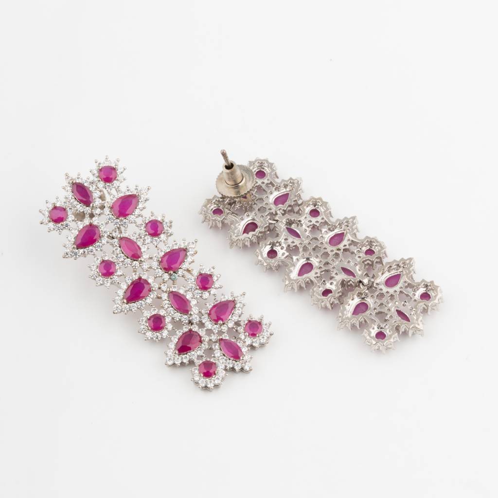 White-Finished Zircon Necklace Set-Pink. : VN040
