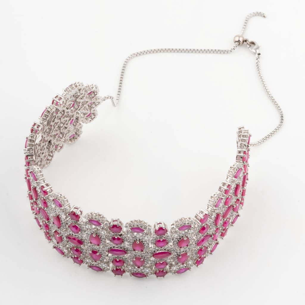 White-Finished Zircon Necklace Set-Pink. : VN040