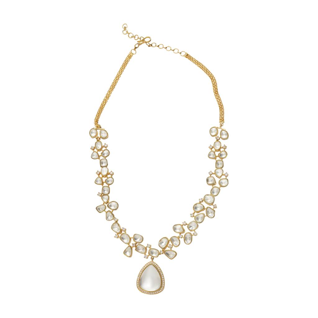 Gold Plated Kundan Studded Necklace & Dangle Earrings Set : VN052