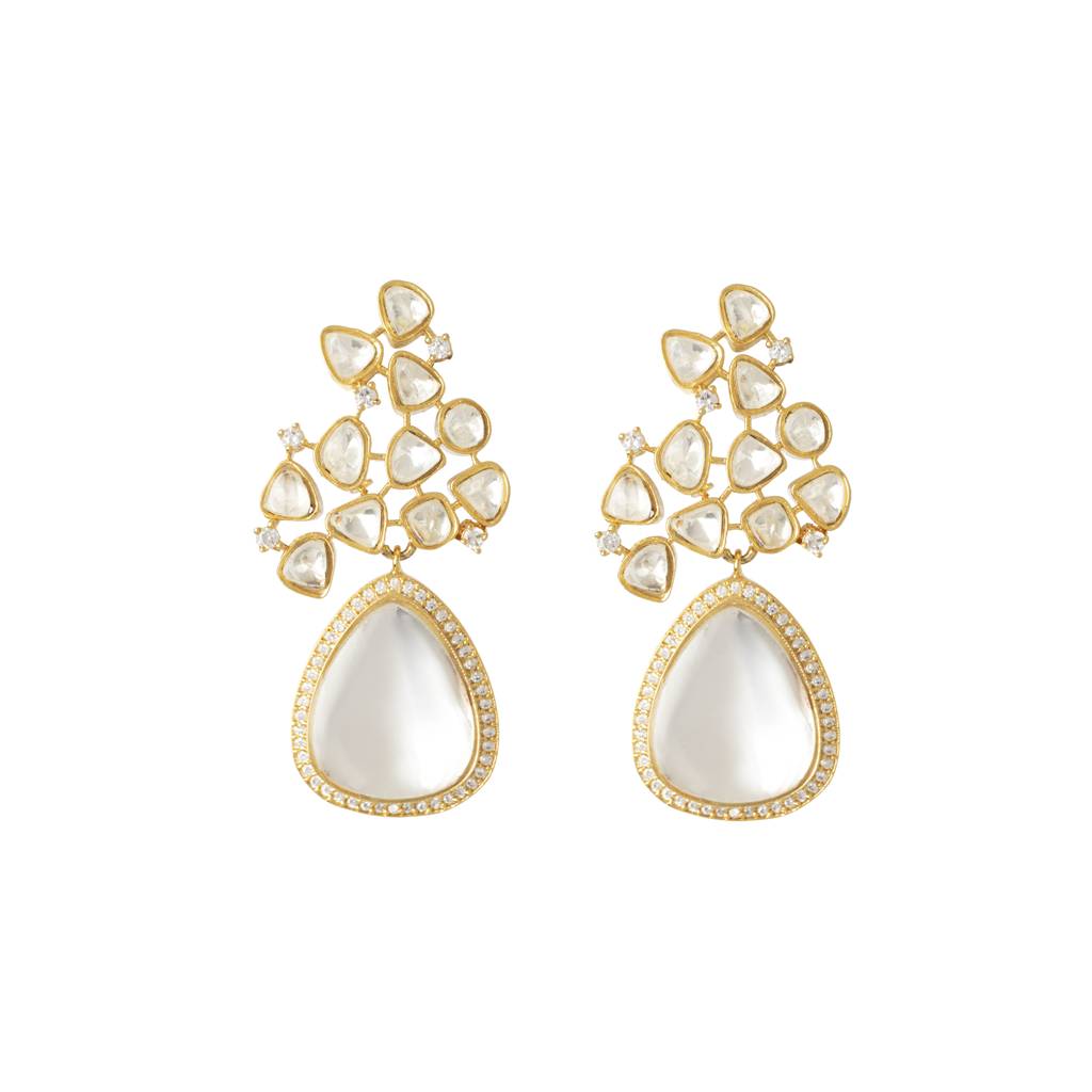 Gold Plated Kundan Studded Necklace & Dangle Earrings Set : VN052