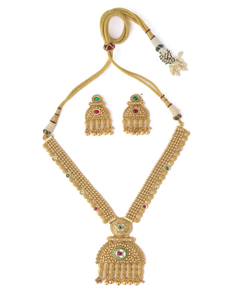Vivinia By Vidhi Mehra Gold Plated Multicolored Womens Long Necklace Set With Pair Of Earrings-Vn081 : VN081