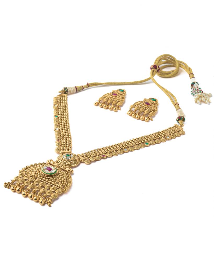 Vivinia By Vidhi Mehra Gold Plated Multicolored Womens Long Necklace Set With Pair Of Earrings-Vn081 : VN081