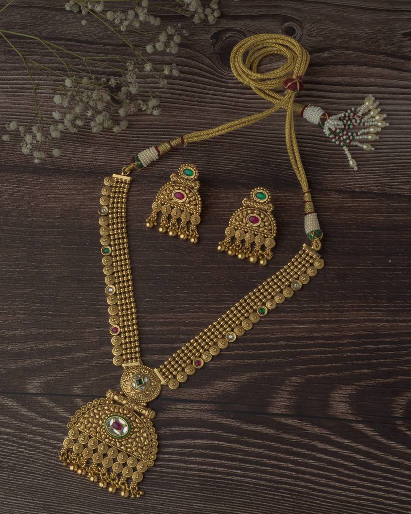 Vivinia By Vidhi Mehra Gold Plated Multicolored Womens Long Necklace Set With Pair Of Earrings-Vn081 : VN081