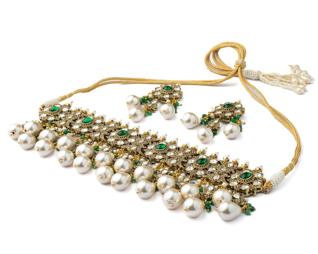Vivinia By Vidhi Mehra Gold Plated Green Womens Kundan, Polki Necklace Set With Pair Of Earrings-Vn1000 : VN1000