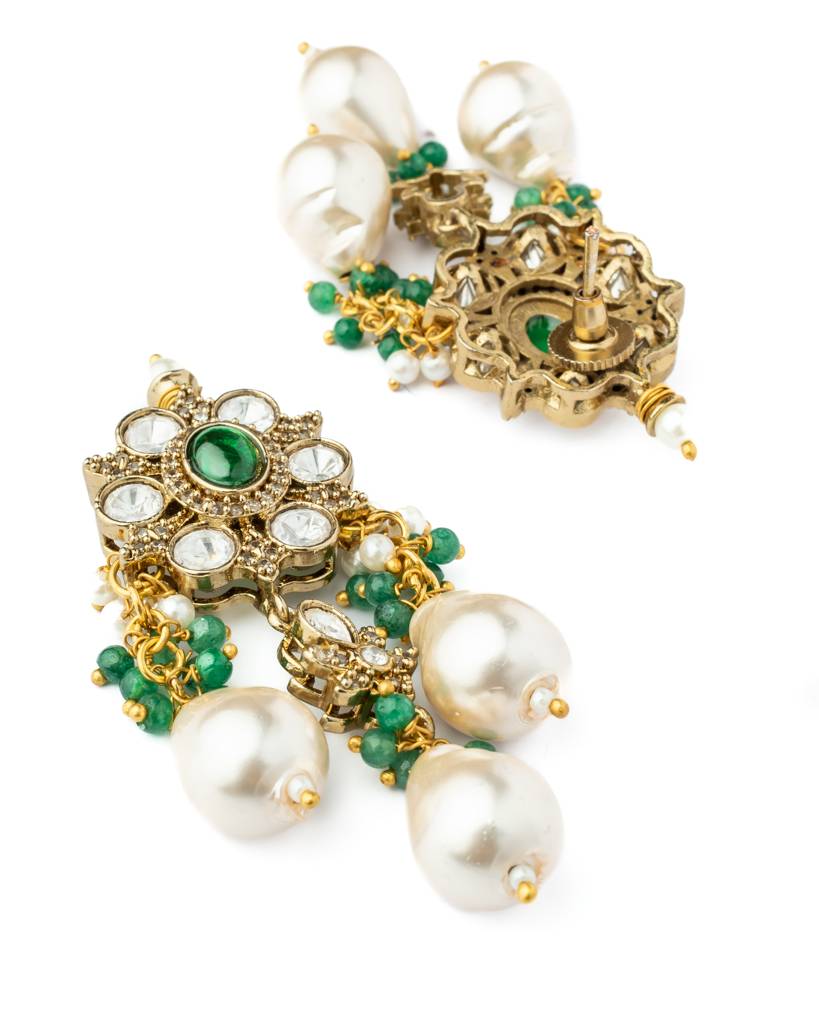 Vivinia By Vidhi Mehra Gold Plated Green Womens Kundan, Polki Necklace Set With Pair Of Earrings-Vn1000 : VN1000