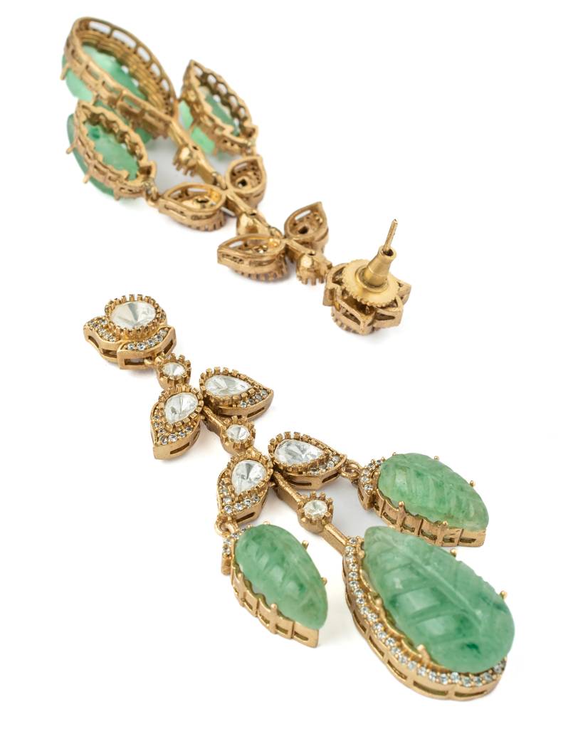 Vivinia By Vidhi Mehra Gold Plated Green Womens Synthetic Stone Necklace Set With Pair Of Earrings-Vn1001 : VN1001