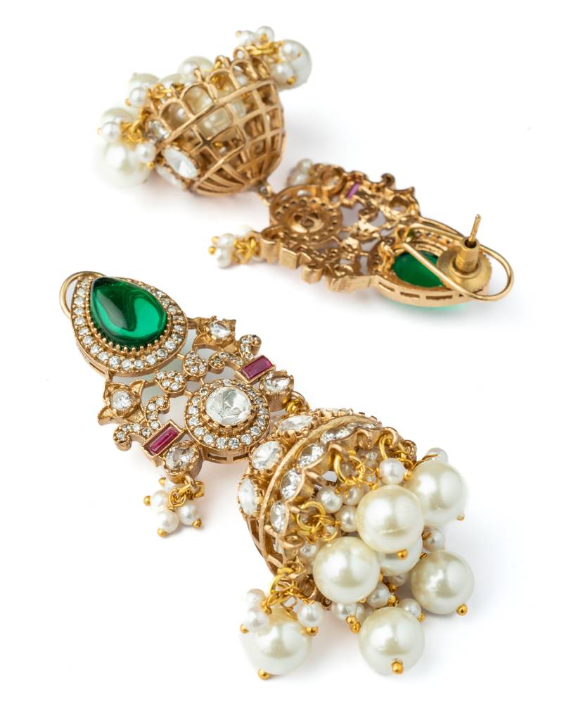 Vivinia By Vidhi Mehra Gold Plated Green Womens Kundan, Polki Necklace Set With Pair Of Earrings & Maangtikka-Vn1002 : VN1002