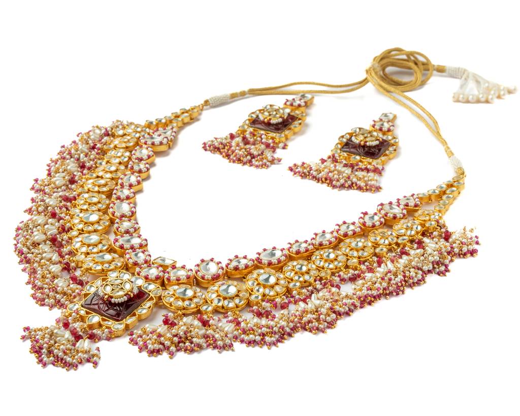 Vivinia By Vidhi Mehra Gold Plated Red Womens Kundan, Polki Necklace Set With Pair Of Earrings-Vn1003 : VN1003