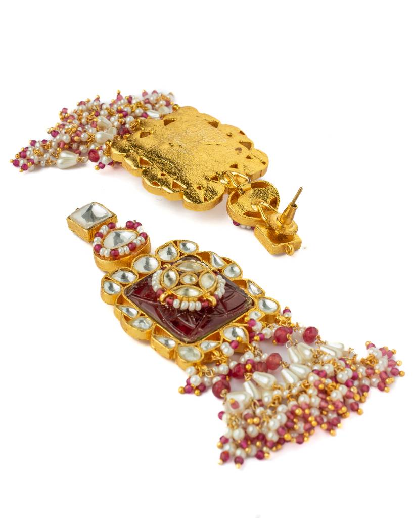 Vivinia By Vidhi Mehra Gold Plated Red Womens Kundan, Polki Necklace Set With Pair Of Earrings-Vn1003 : VN1003