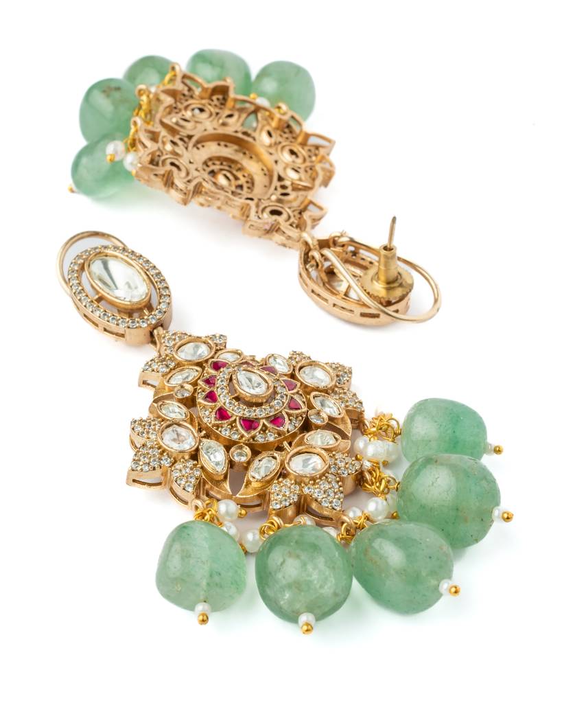 Vivinia By Vidhi Mehra Gold Plated Multicolored Womens Kundan, Polki Necklace Set With Pair Of Earrings & Maangtikka- : VN1004