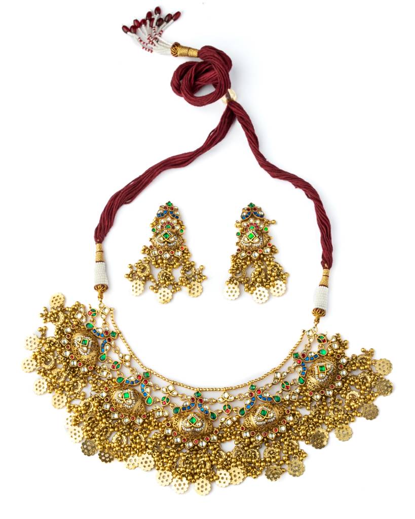 Vivinia By Vidhi Mehra Gold Plated Green Womens Synthetic Stone Necklace Set With Pair Of Earrings-Vn1005 : VN1005
