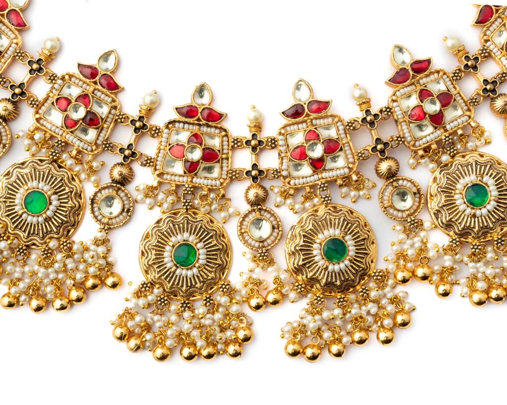 Vivinia By Vidhi Mehra Gold Plated Green Womens Kundan, Polki Necklace Set With Pair Of Earrings-Vn1006 : VN1006
