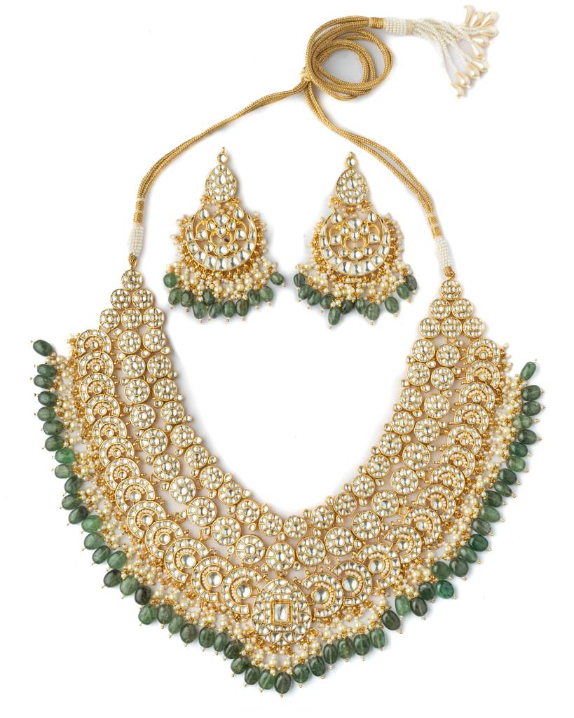 Vivinia By Vidhi Mehra Gold Plated Green Womens Kundan, Polki Necklace Set With Pair Of Earrings-Vn1007 : VN1007