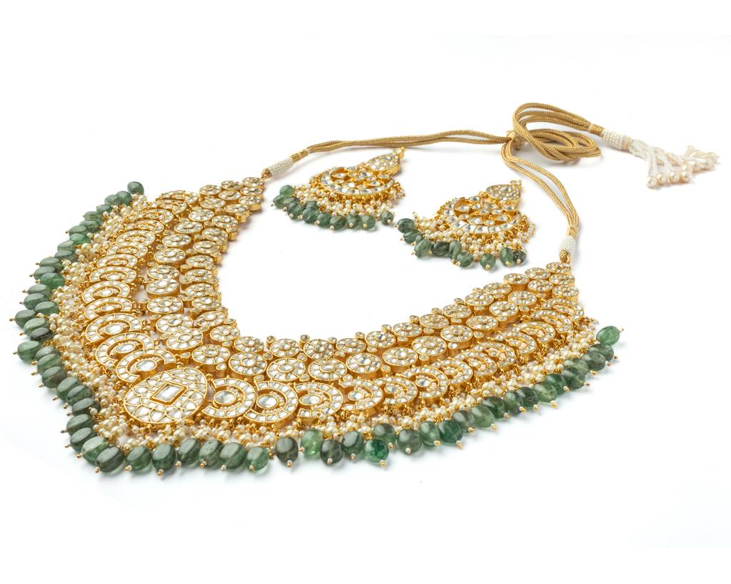 Vivinia By Vidhi Mehra Gold Plated Green Womens Kundan, Polki Necklace Set With Pair Of Earrings-Vn1007 : VN1007
