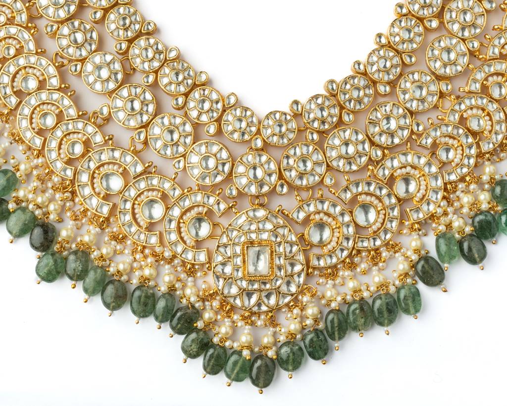 Vivinia By Vidhi Mehra Gold Plated Green Womens Kundan, Polki Necklace Set With Pair Of Earrings-Vn1007 : VN1007