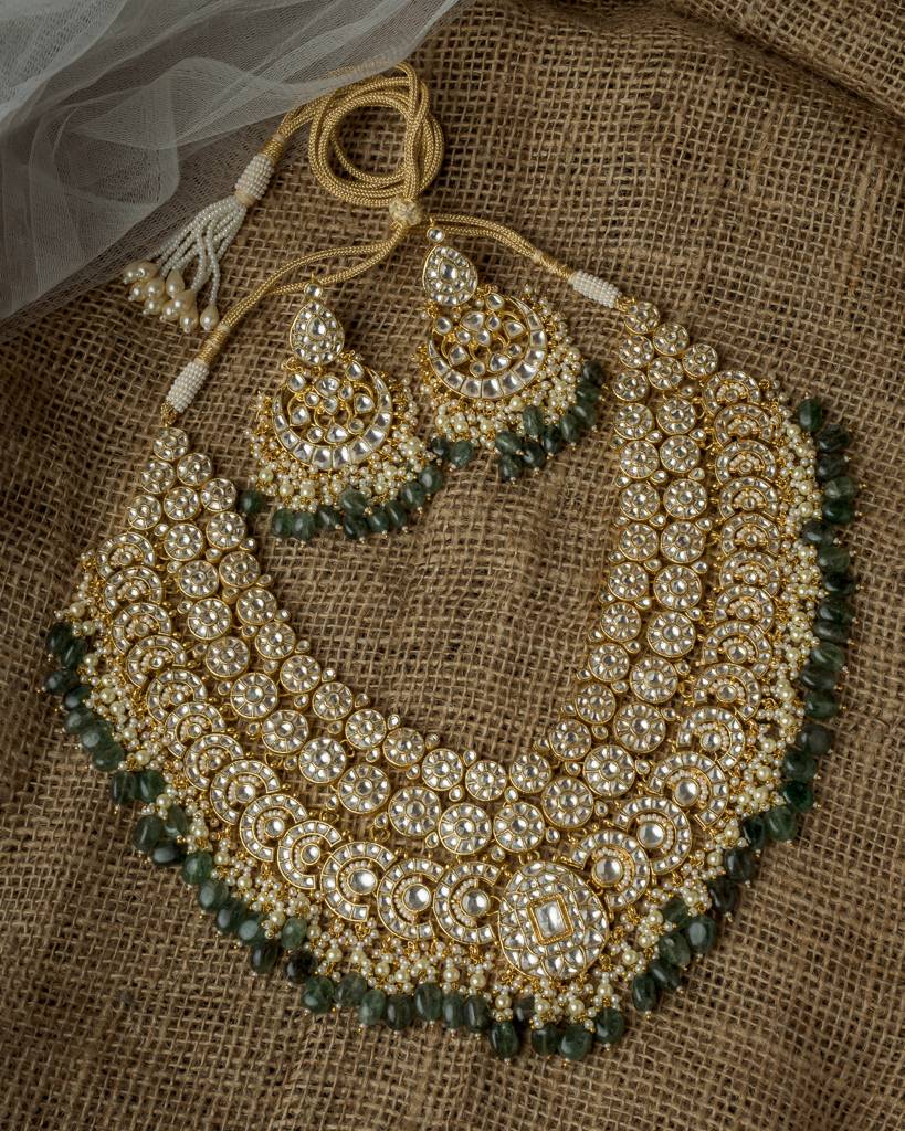 Vivinia By Vidhi Mehra Gold Plated Green Womens Kundan, Polki Necklace Set With Pair Of Earrings-Vn1007 : VN1007