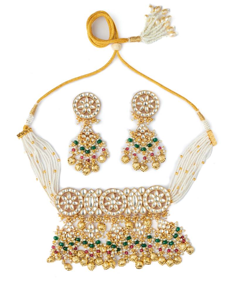 Vivinia By Vidhi Mehra Gold Plated Green Womens Kundan, Polki Necklace Set With Pair Of Earrings-Vn1009 : VN1009