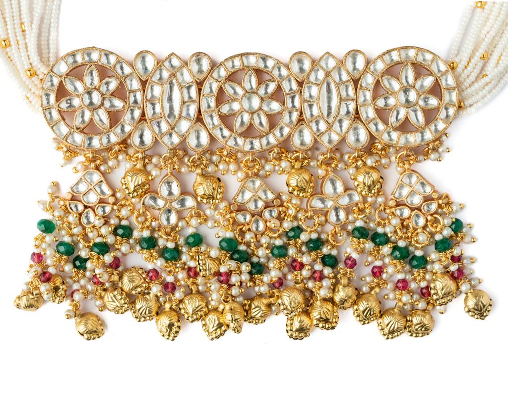 Vivinia By Vidhi Mehra Gold Plated Green Womens Kundan, Polki Necklace Set With Pair Of Earrings-Vn1009 : VN1009