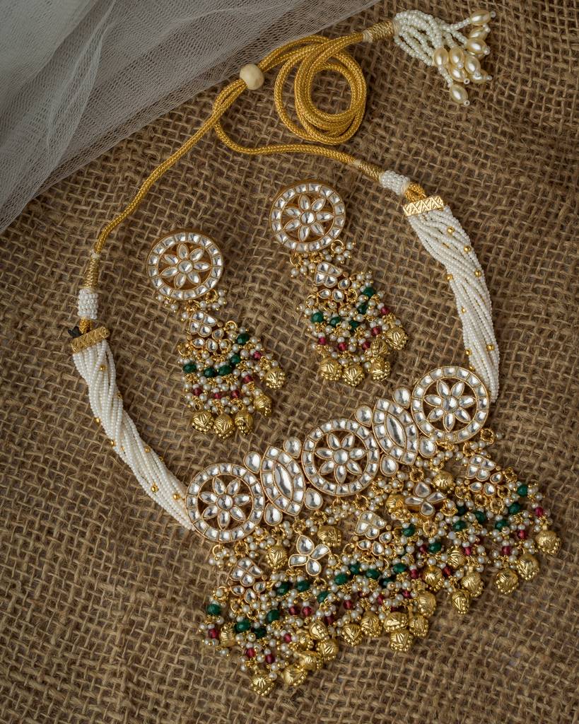 Vivinia By Vidhi Mehra Gold Plated Green Womens Kundan, Polki Necklace Set With Pair Of Earrings-Vn1009 : VN1009