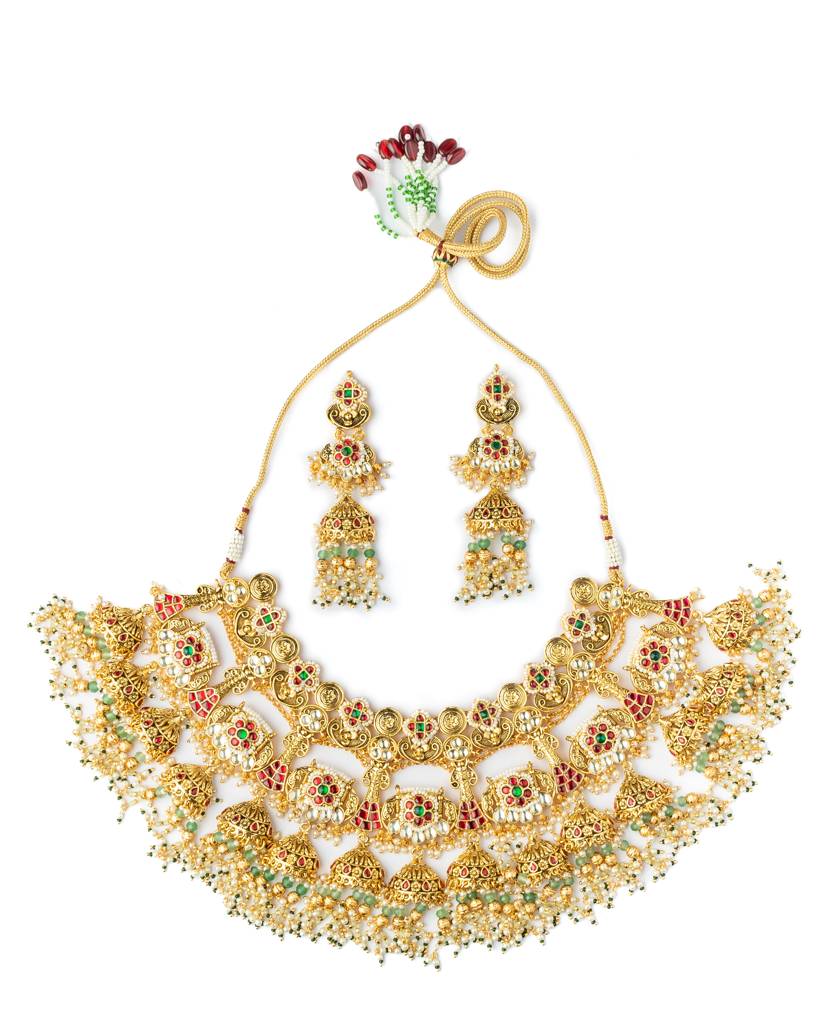 Vivinia By Vidhi Mehra Gold Plated Multicolored Womens Kundan, Polki Necklace Set With Pair Of Earrings-Vn1016 : VN1016