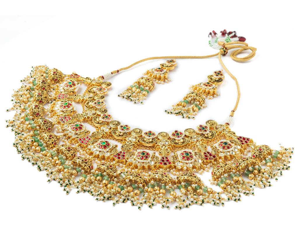 Vivinia By Vidhi Mehra Gold Plated Multicolored Womens Kundan, Polki Necklace Set With Pair Of Earrings-Vn1016 : VN1016