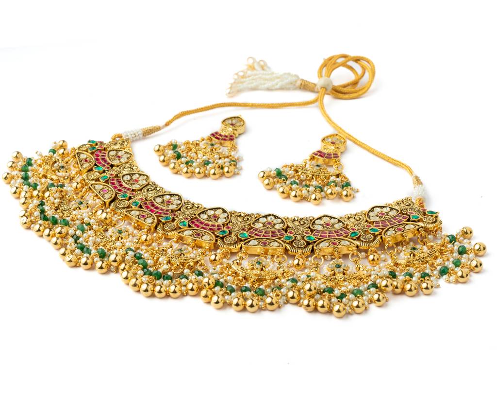 Vivinia By Vidhi Mehra Gold Plated Multicolored Womens Kundan, Polki Necklace Set With Pair Of Earrings-Vn1020 : VN1020
