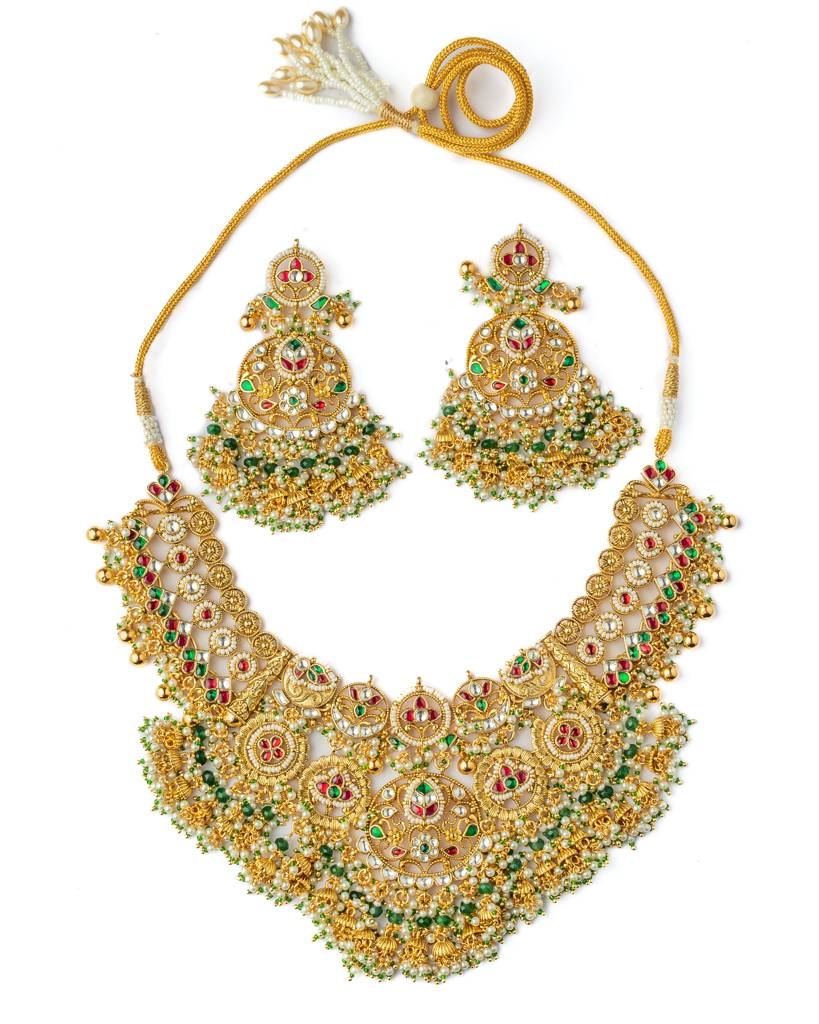 Vivinia By Vidhi Mehra Gold Plated Multicolored Womens Synthetic Stone Necklace Set With Pair Of Earrings-Vn1029 : VN1029