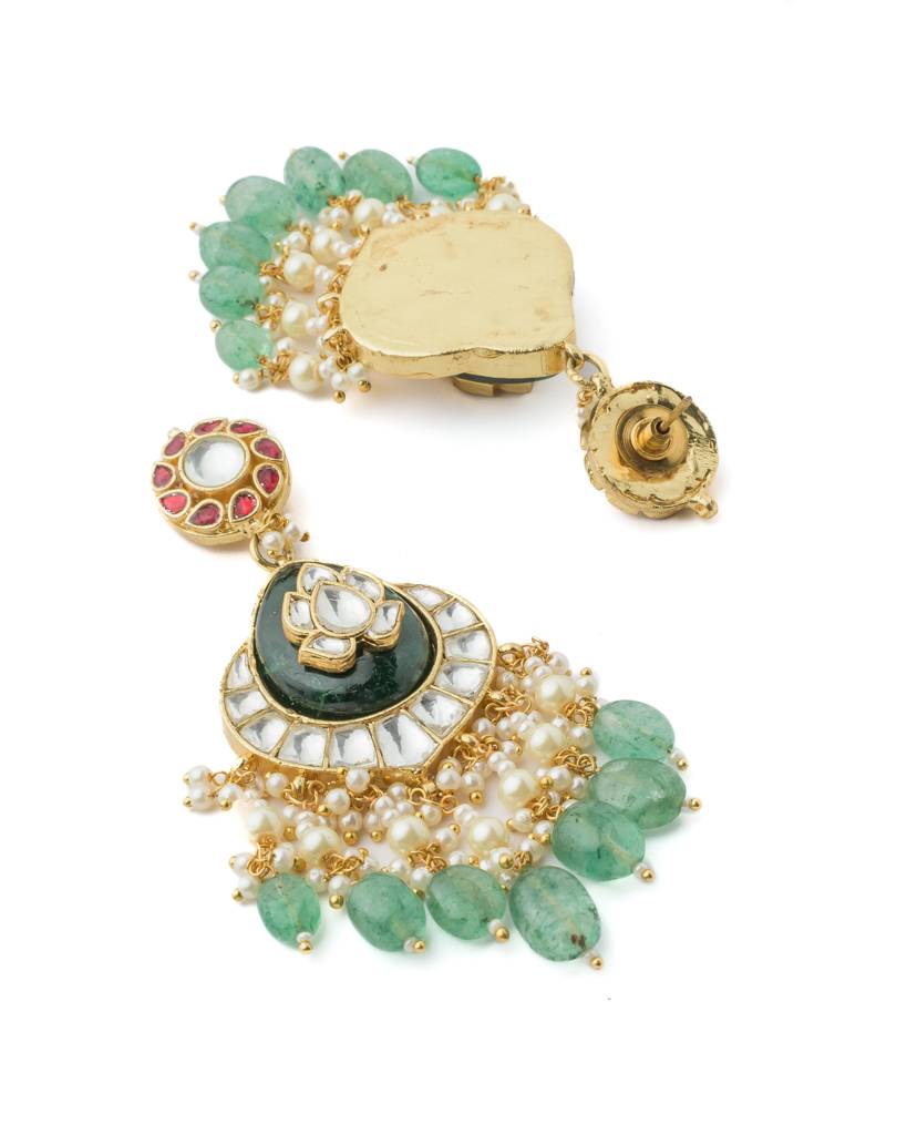 Vivinia By Vidhi Mehra Saadgi Gold Plated Green Womens Short Necklace Set With Pair Of Earrings -Vn1031 : VN1031