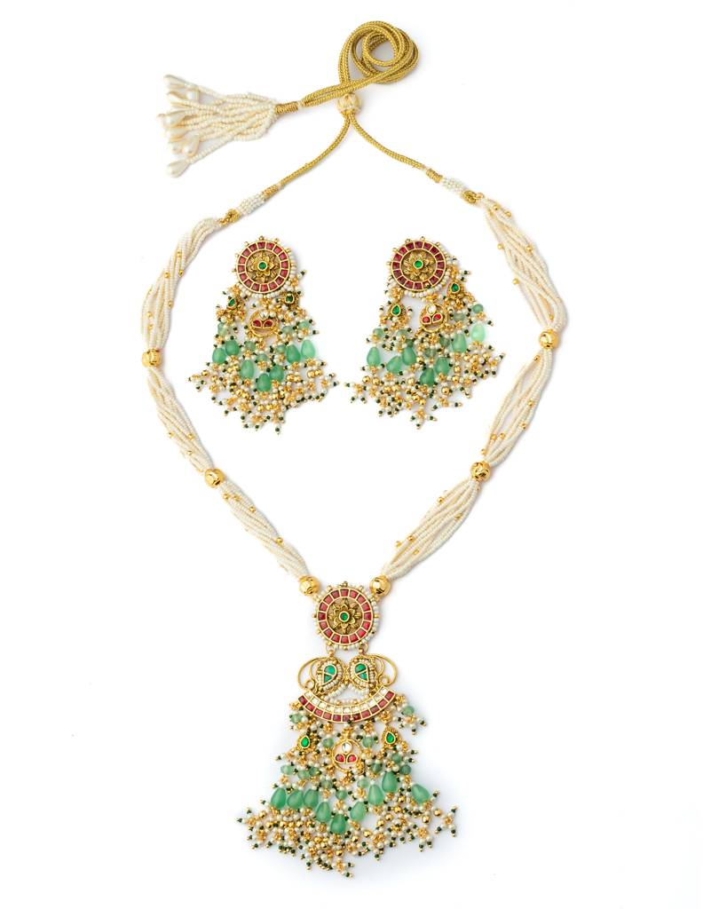 Vivinia By Vidhi Mehra Gold Plated Green Womens Kundan, Polki Necklace Set With Pair Of Earrings-Vn1032 : VN1032