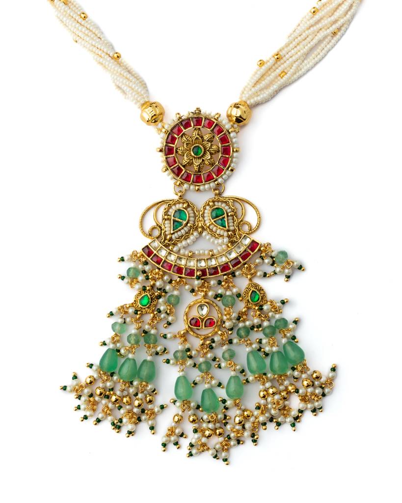 Vivinia By Vidhi Mehra Gold Plated Green Womens Kundan, Polki Necklace Set With Pair Of Earrings-Vn1032 : VN1032