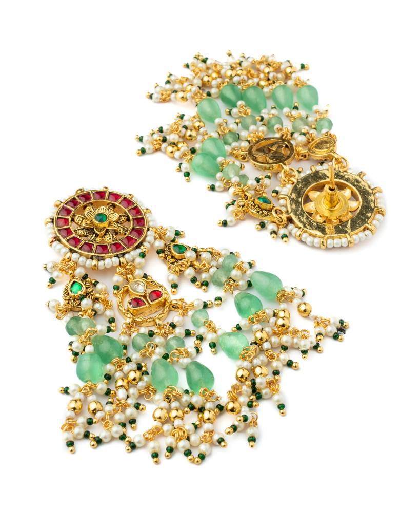 Vivinia By Vidhi Mehra Gold Plated Green Womens Kundan, Polki Necklace Set With Pair Of Earrings-Vn1032 : VN1032