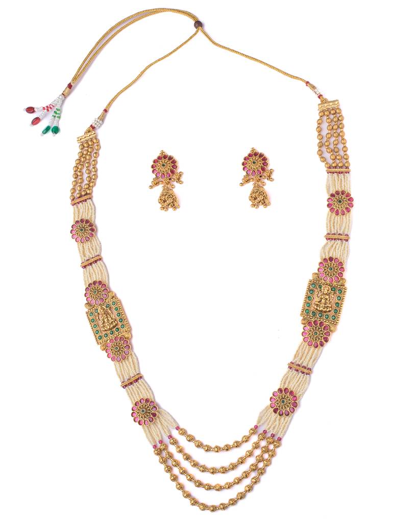 Vivinia By Vidhi Mehra Saadgi Gold Plated Red Womens Long Necklace Set With Pair Of Earrings -Vn1037 : VN1037