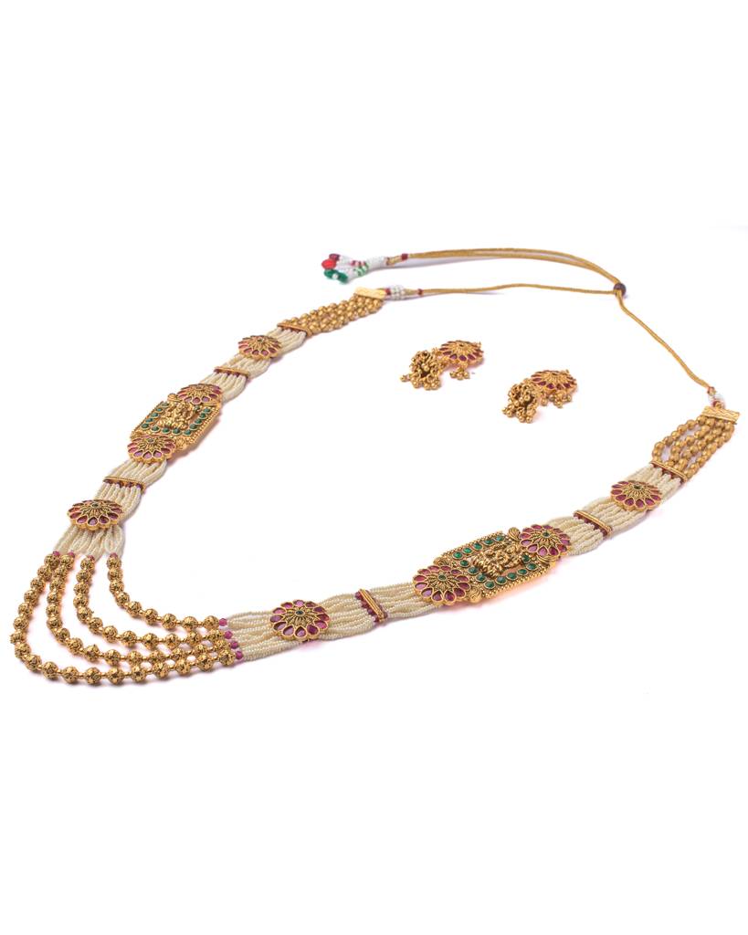 Vivinia By Vidhi Mehra Saadgi Gold Plated Red Womens Long Necklace Set With Pair Of Earrings -Vn1037 : VN1037