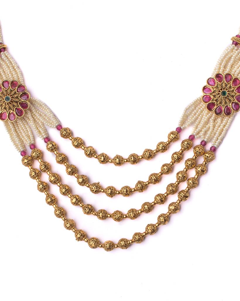 Vivinia By Vidhi Mehra Saadgi Gold Plated Red Womens Long Necklace Set With Pair Of Earrings -Vn1037 : VN1037