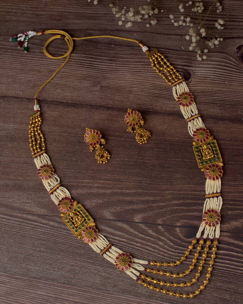Vivinia By Vidhi Mehra Saadgi Gold Plated Red Womens Long Necklace Set With Pair Of Earrings -Vn1037 : VN1037