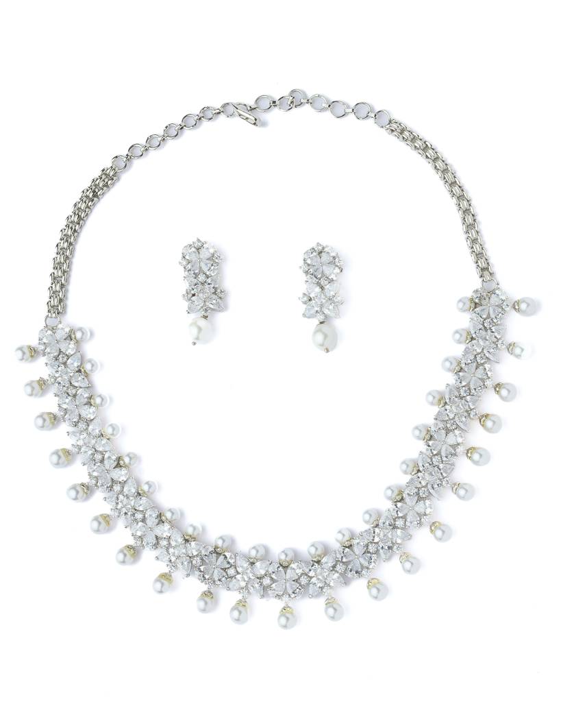 Vivinia By Vidhi Mehra Silver Plated Womens Short Necklace Set With Pair Of Earrings-Vn1047 : VN1047