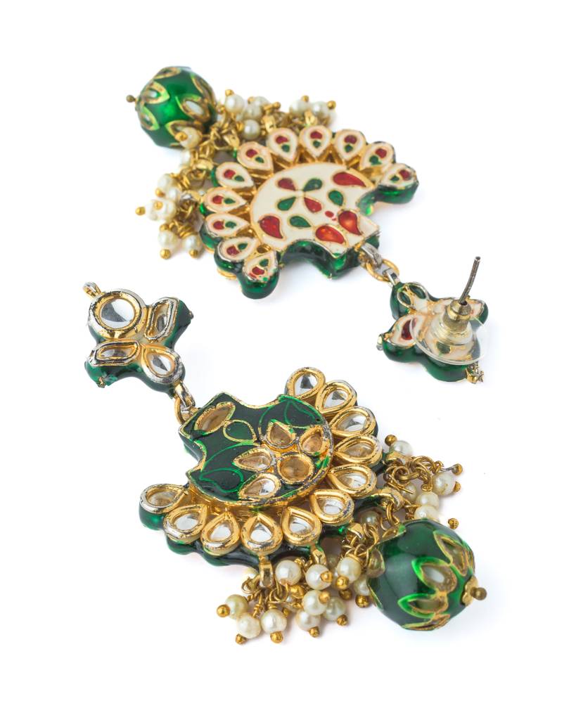 Vivinia By Vidhi Mehra Gold Plated Green Womens Short Necklace Set With Pair Of Earrings-Vn1054 : VN1054
