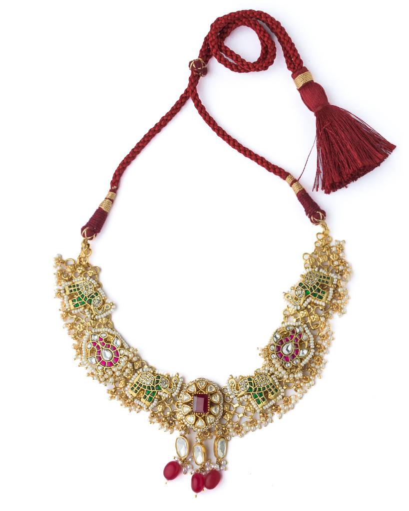 Vivinia By Vidhi Mehra Gold Plated Multicolored Womens Short Necklace Set-Vn1067 : VN1067